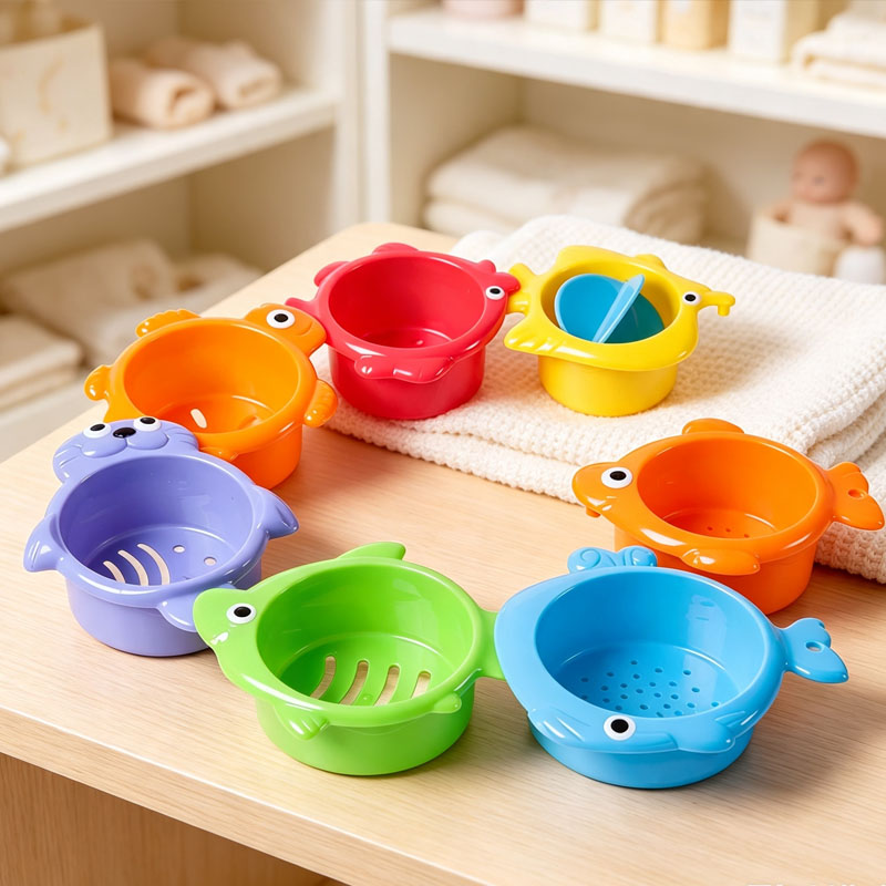 Baby Food Nestum - Mainan Mandi Bayi, Cangkir Susun Berwarna-warni,